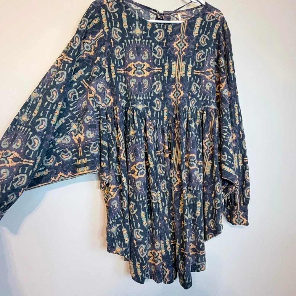 Free People Navy and Gold Tunic Top